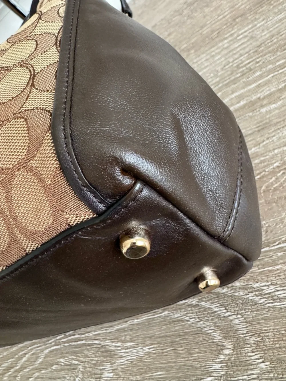 Coach Brown Signature Canvas Shoulder Bag with Dark Brown Trim - Picture 14 of 16